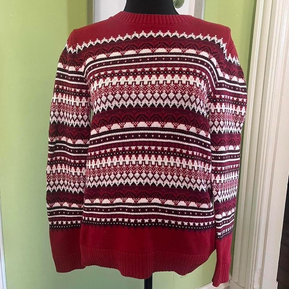 Red fair isle knit sweater